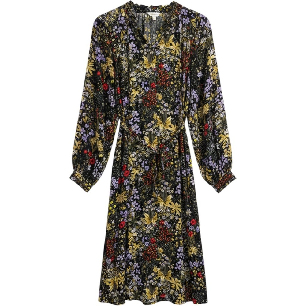 Per Una‎ Navy Wild Garden Floral Shirt Dress Velvet Trim Belted Long Sleeve 10